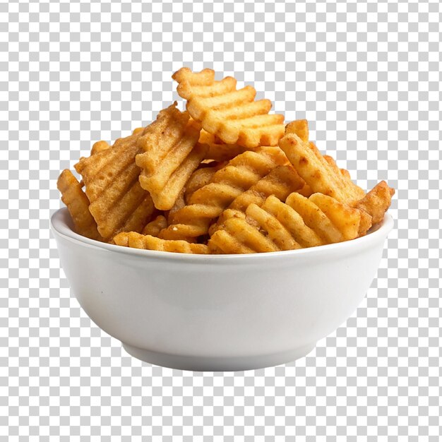 PSD waffle fries on white bowl isolated on transparent background