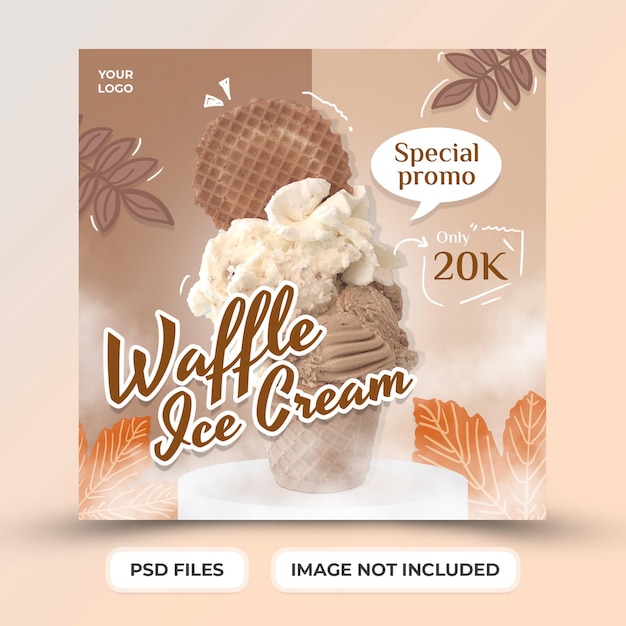 Modello di menu gelato waffle per post promozione sui social media psd premium