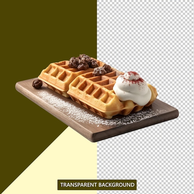 PSD a waffle served in a beautiful board with transparent background