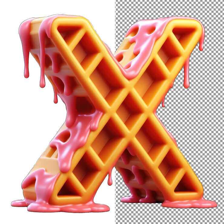 PSD waffle typography isolated 3d waffle letter on a clear png canvas