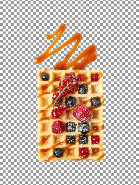 PSD waffle with blueberries and raspberries isolated on transparent background