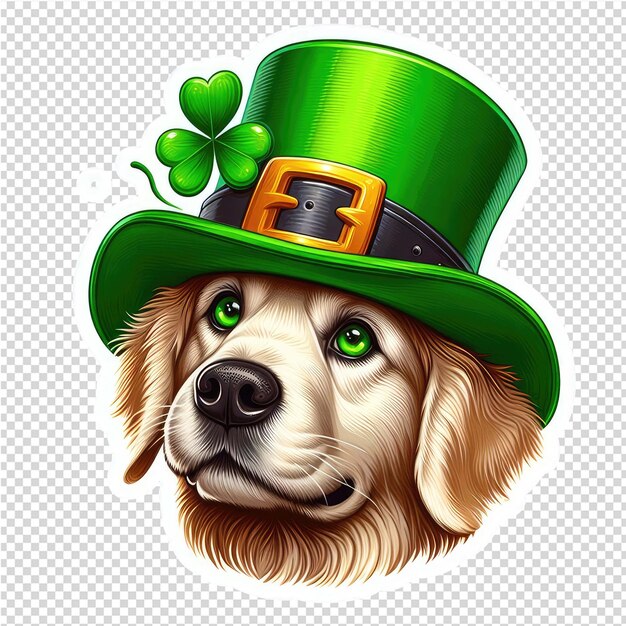 PSD wagging for luck playful dog with leprechaun hat sticker