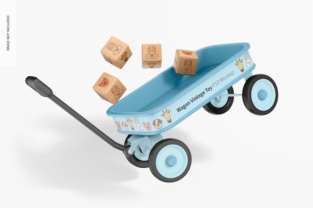 PSD wagon vintage toy mockup, falling