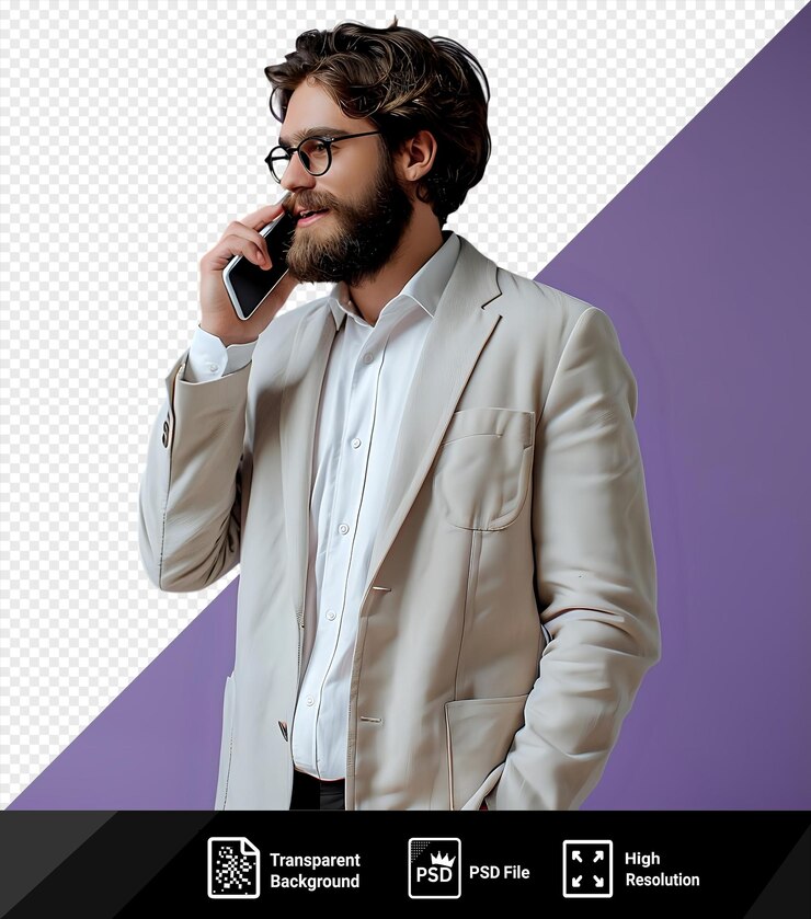 PSD waist up of a stylish businessman talking on the phone png psd