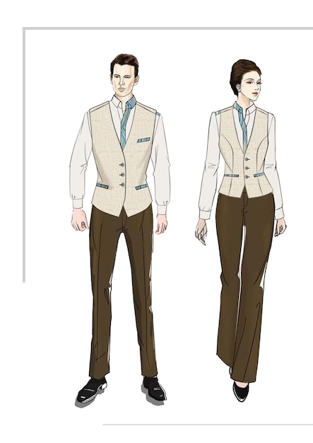 PSD waiter waitress fashion suit cloth restaurant uniform food style character design