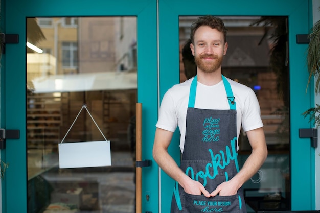 PSD waiter wearing apron mockup medium shot