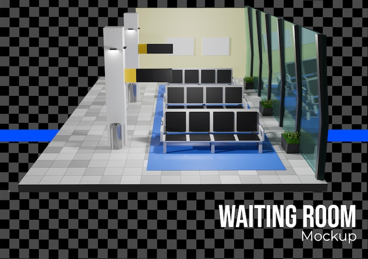 PSD waiting room mockup with modern architecture