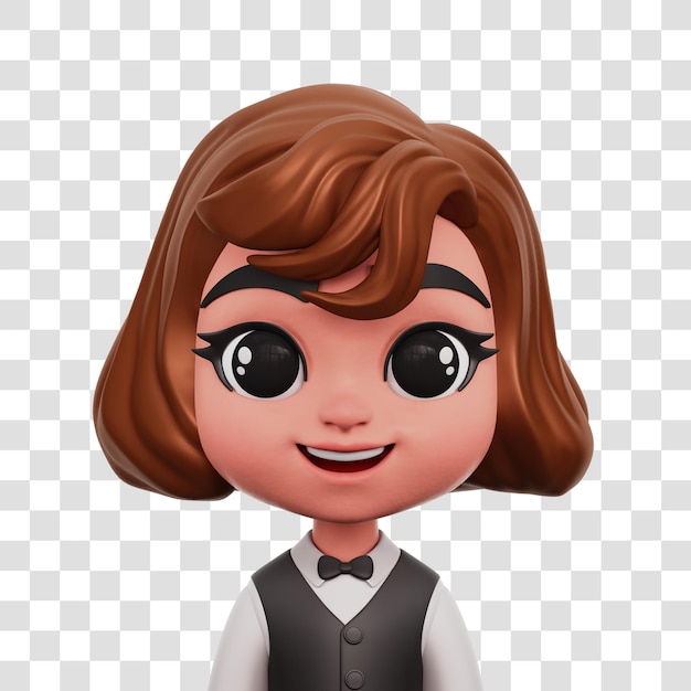 waitress 3d avatar isolated transparent background 3d rendering illustration