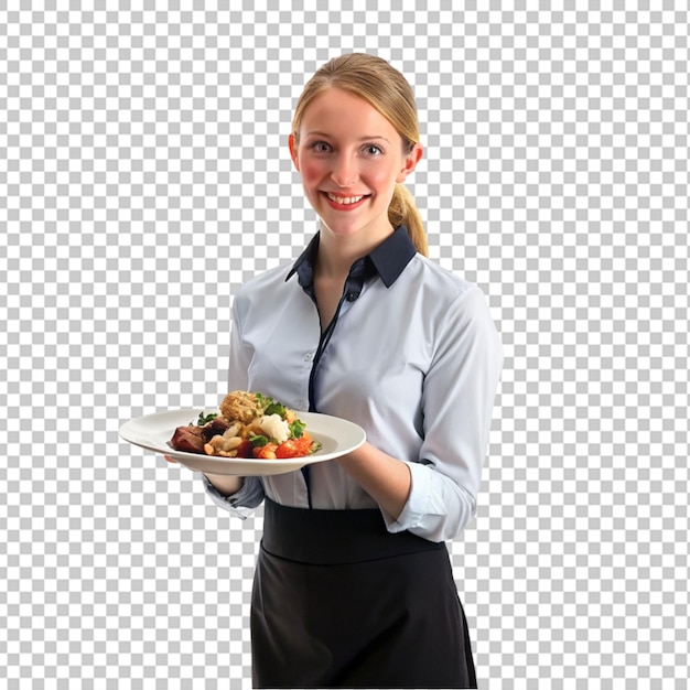 Cameriera con un piatto di cibo png