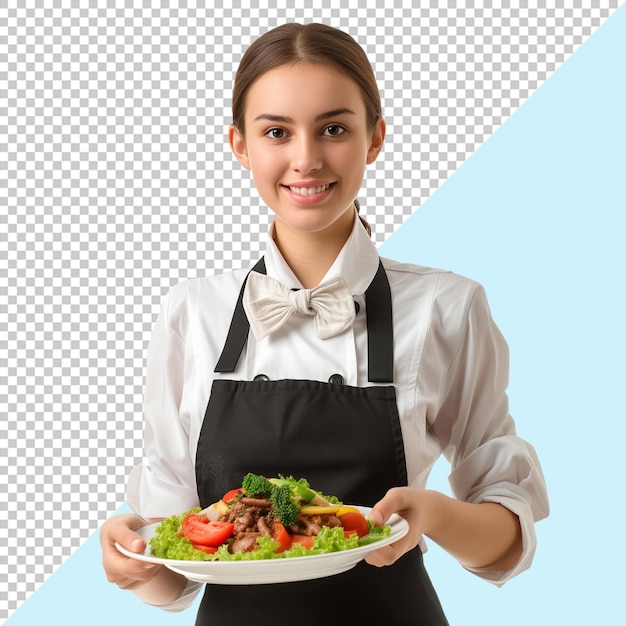 PSD waitress with a plate of food with editable background