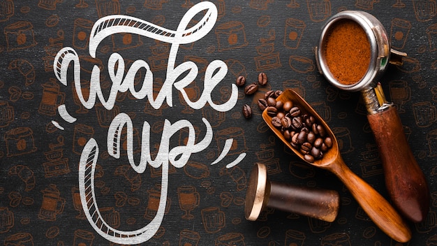 PSD wake up background with coffee stuff