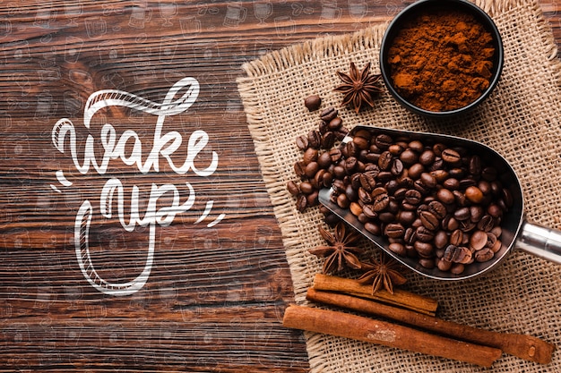 Wake up background with coffee stuff