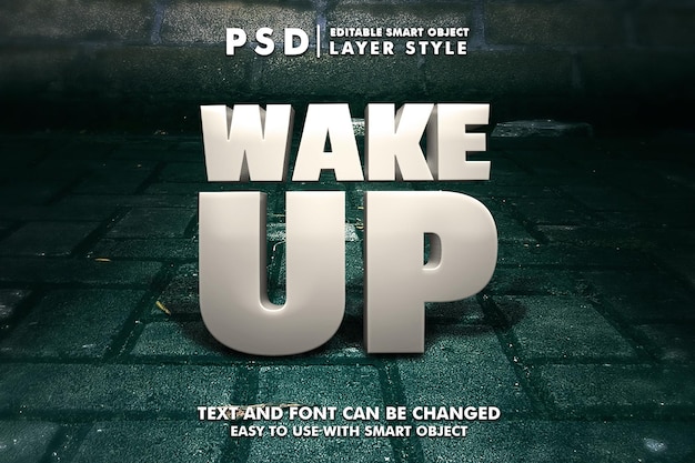 Wakker worden met 3d-bewerkbaar psd-teksteffect