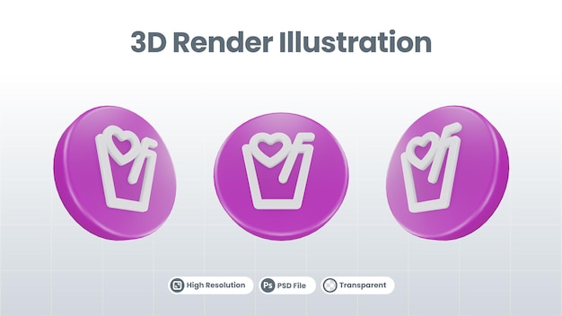Walentynki renderowania 3D z ikoną wyszukiwania dla aplikacji mobilnej UI UX Web Promocja w mediach społecznościowych