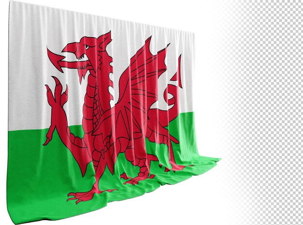 Wales flag curtain in 3d rendering called flag of wales