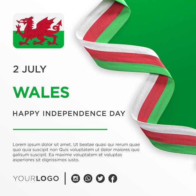 Wales Nationale Onafhankelijkheidsdag Viering Banner Nationale Verjaardag Sociale Media Postsjabloon