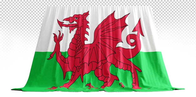 PSD wales vlaggordijn in 3d-weergave genaamd vlag van wales