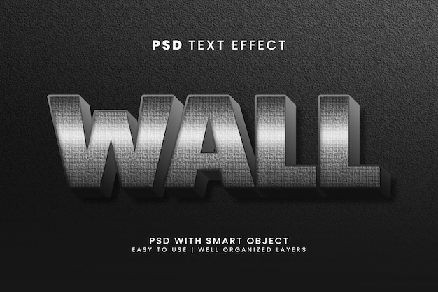 Wall 3d bewerkbaar teksteffect met cement en rock tekststijl