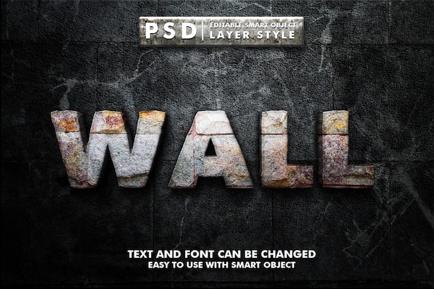 Wall 3d psd text effect with smart object