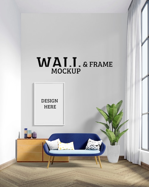 Wall and frame mockup - de kamer heeft een blauwe stoel