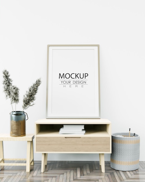 wall art or canvas frame mockup over furniture