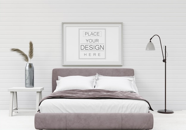 PSD wall art or canvas frame mockup interior in a bedroom