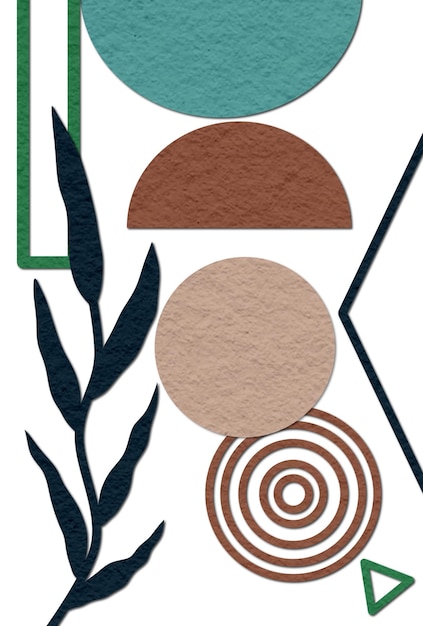 Wall art design with Abstract Geometric Composition and foliage elements