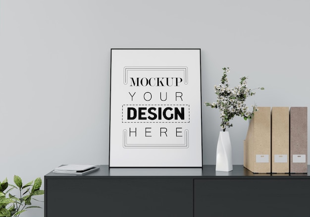 Wall art mockup, canvas frame in living room