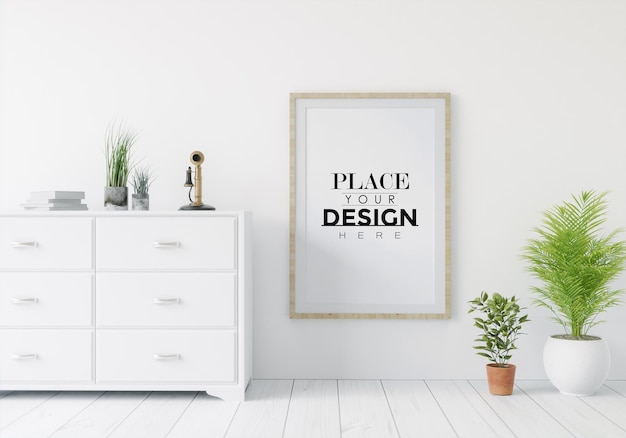 Wall art mockup, canvas frame in living room