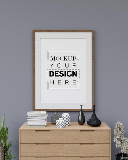 Wall art mockup, canvas frame in living room