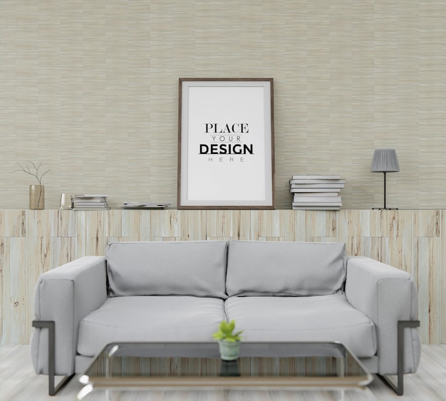 wall art mockup, canvas frame in living room