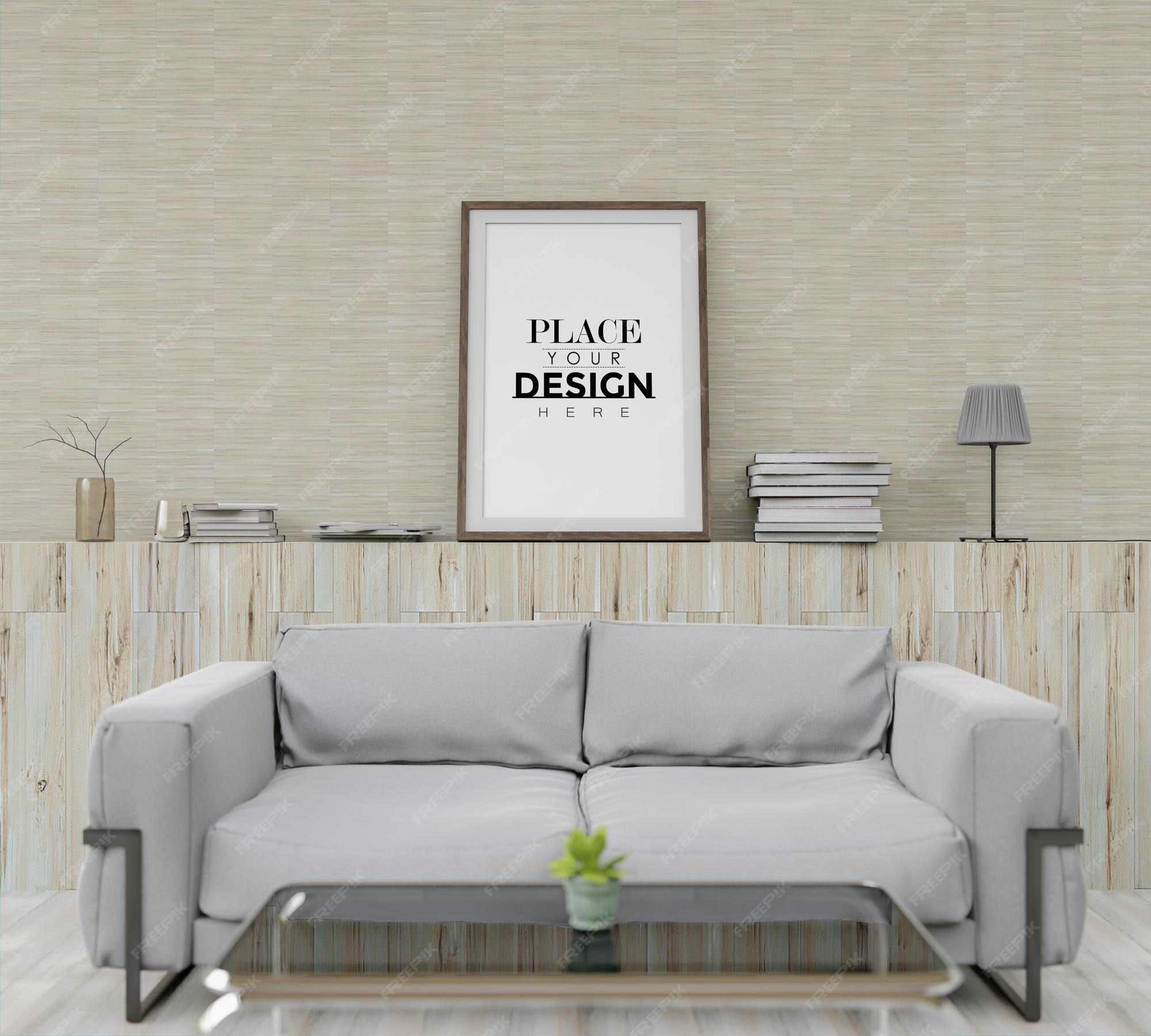 Premium PSD | Wall art mockup, canvas frame in living room