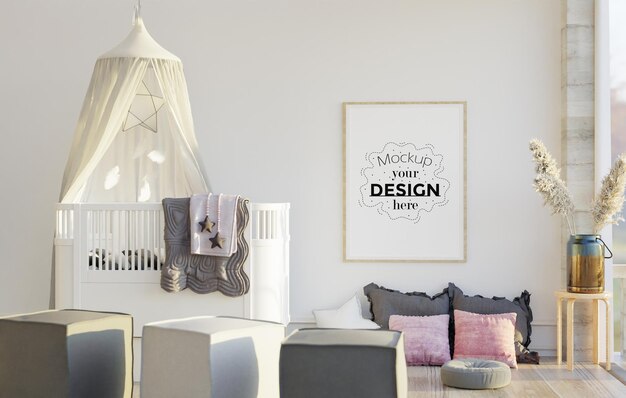 Wall art mockup, canvas or picture frame in living room