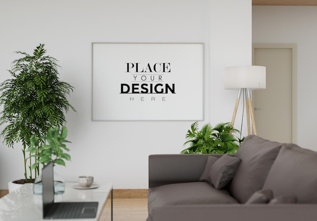 wall art mockup, canvas or picture frame in living room