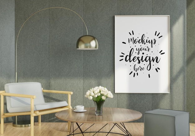 wall art mockup, canvas or picture frame in living room