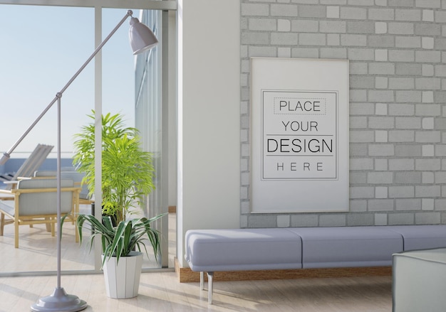 wall art mockup, canvas or picture frame in living room