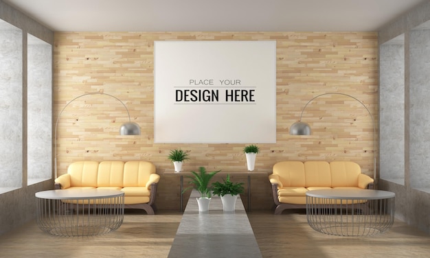 Wall art or picture frame in living room mockup