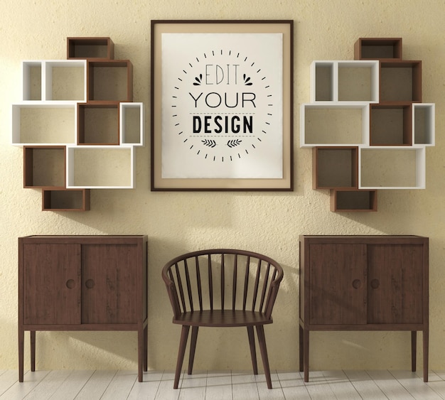 PSD wall art or picture frame in living room mockup