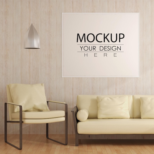 Wall art or picture frame in living room mockup