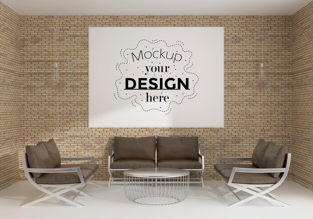 PSD wall art or picture frame in living room mockup