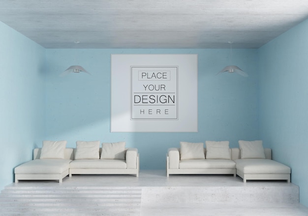 PSD wall art or picture frame in living room mockup