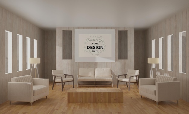 настенное искусство или фоторамка в гостиной Mockup