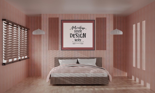 Arte della parete o cornice mockup interni in una camera da letto