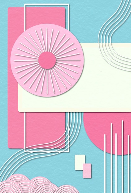 PSD wall art with abstract shapes and lines pink and blue pastel color minimalist wall decoration