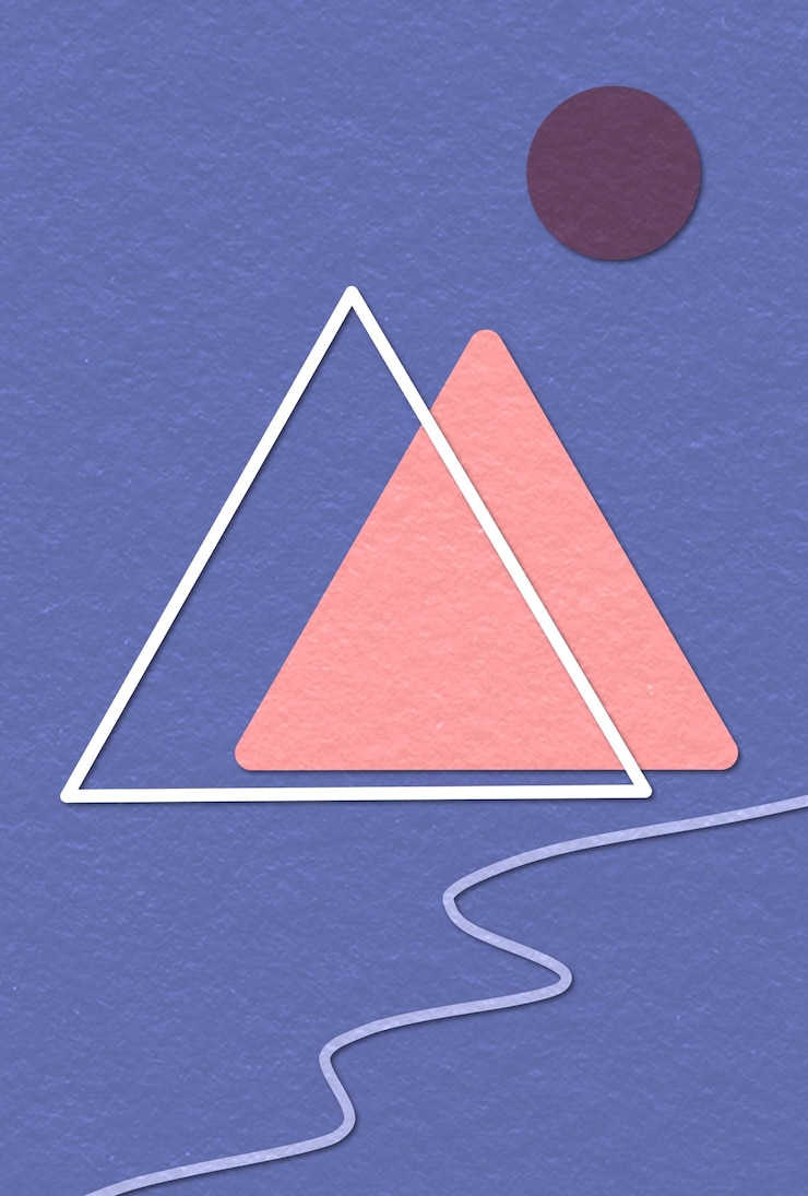 PSD wall art with mountain and beach illustrations with geometric shapes and abstract lines