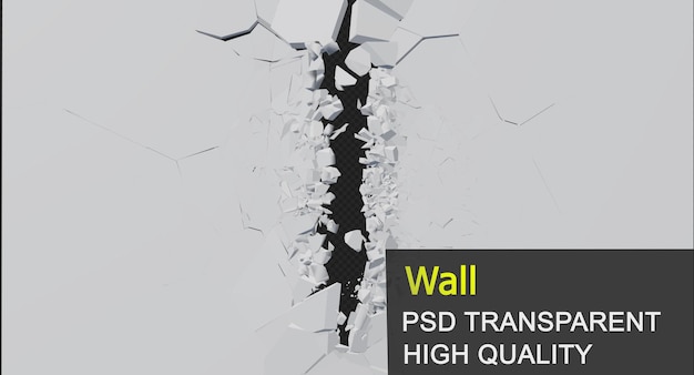 PSD wall breaked with debris isolated design premium psd