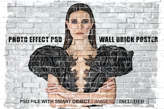 wall brick poster photo effect psd