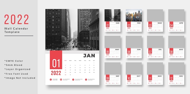 PSD wall calendar 2022 template design