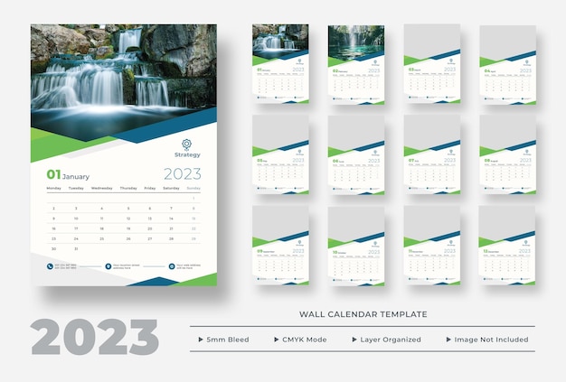 Wall calendar 2023 template design