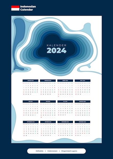 PSD wall calendar design template with paper cut shape